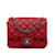 Bolsa crossbody Chanel mini clássica em pele de cordeiro quadrada vermelha Vermelho Couro  ref.1133758