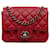 Chanel Mini aba quadrada clássica em pele de cordeiro vermelha Vermelho Couro  ref.1138099