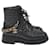 Botas de combate Chanel pretas CC brilhantes com cadarço Preto Couro  ref.1138464