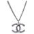 NEW CHANEL NECKLACE CC LOGO PENDANT METAL BEADS RUTHENIUM NECKLACE Silvery  ref.1143145