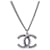 NEUF COLLIER CHANEL PENDENTIF LOGO CC PERLES EN METAL RUTHENIUM NECKLACE Métal Argenté  ref.1143145