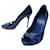 GUCCI SHOES BAMBOO PUMPS 234896 38.5Item 39.5FR PATENT LEATHER SHOES Navy blue  ref.1143194