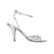 Tamanho de sandálias de salto com tiras Chanel prateadas 37.5 Prata Lona  ref.1151276