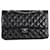Chanel De color negro 2014 Bolso clásico de piel de cordero con solapa forrada y herrajes plateados Cuero  ref.1154194