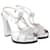 Fendi Silver Chameleon Block Heel Sandals Silvery Leather  ref.1155813
