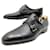 NEW SANTONI SHOES BI-BUCKLE MOCCASINS 6.5 41.5 John Lobb shoe trees Black Leather  ref.1162190