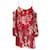Magda Butrym Vestido vermelho multi floral estampado de seda com ombro frio  ref.1164691