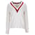 Tommy Hilfiger Damen-Pullover mit Kontrast-V-Ausschnitt Weiß Roh Baumwolle  ref.1165939