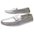 LOUIS VUITTON SHOES LOMBOK MOCCASINS 37 SILVER LEATHER LOAFERS SHOES Silvery  ref.1172333