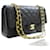 Aba forrada Chanel Classic 10"Bolsa de Ombro em Corrente Pele de Cordeiro Preta Preto Couro  ref.1174131