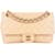 Chanel gestepptes Lammleder 24Gefütterte mittelgroße K-Gold-Tasche mit Überschlag Beige Leinwand  ref.1176434