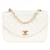 Chanel gestepptes Lammleder 24K Gold Single Crossboy Flap Bag Weiß Leinwand  ref.1176438