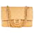 Chanel Flap Bag Medium mit gestepptem Lammfellfutter Beige Leinwand  ref.1176450