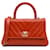 Coco Handle Petit sac à main Chanel en cuir d'agneau rouge à chevrons et poignée Coco  ref.1180054