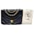 Timeless Chanel Bolsa de ombro com aba redonda acolchoada com fita Preto Couro  ref.1180098