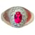 Autre Marque Old white gold ring set with a synthetic ruby and zircons Silvery Pink  ref.1184748