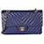 Timeless Chanel Navy Chevron Medium Classic Double Flap Blue Leather  ref.1189115