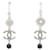 CHANEL CC LOGO STRASS SILVER DANGLE EARRINGS + EARRINGS BOX Silvery Metal  ref.1192090