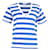 Ganni Striped V-neck T-shirt in Blue and White Cotton  ref.1192179