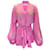 Autre Marque Conjunto de dos piezas de camisola y bata de seda con cinturón y ribete de encaje rosa de Carine Gilson  ref.1192874