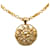 Goldene Chanel CC Sonnenmedaillon-Anhänger-Halskette Metall  ref.1195217