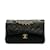 Bolsa Chanel pequena clássica preta com aba forrada de pele de cordeiro Preto Couro  ref.1195261