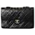 Chanel Pele de cordeiro média preta vintage 1986 aba forrada clássica Preto Couro  ref.1199602
