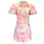 Autre Marque Leo Lin Pink / Purple Multi Floral Printed Short Sleeved Cotton Mini Dress  ref.1202437