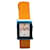 Montre carrée Malice en cuir à quartz argenté Dior Acier Métal Veau façon poulain Orange  ref.1200650