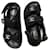 Chanel CC Crystal Dad Sandals Black Leather Cloth  ref.1208054