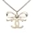 Silver Chanel CC Ribbon Pendant Necklace Silvery Metal  ref.1213010