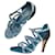 Chanel Sandalias de terciopelo azul Cuero  ref.1222692