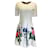 Oscar de la Renta Elfenbeinfarbenes A-Linien-Kleid mit Blumenmuster und Juwelenausschnitt Roh Baumwolle  ref.1225102