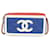 Chanel Blue White Red Quilted Caviar Double Zip Filigree Clutch Leather  ref.1225204