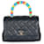 Bolsa com alça superior Chanel Navy acolchoada de pele de cabra Rainbow Extra Mini Coco Azul Multicor Couro  ref.1225229
