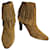 Saint Laurent Camel Beige Suede Fringe High Heels Almond Toe  Ankle Booties Shoes 38.5  ref.1228011