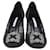 Bombas com fivela de joia de renda preta Manolo Blahnik Preto Lona  ref.1228212