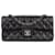 Solapa única de barra de chocolate con herrajes plateados de piel de cordero acolchada Chanel Negro Cuero  ref.1228516