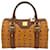 MCM handbag Boston Bag 30 Visetos bag handle bag cognac logo print Brown  ref.1228896