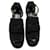 Chanel Sandalias tipo mocasín con punta abierta Negro Cuero Lienzo Satén  ref.1229750