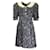 Alessandra Rich Blu Navy / Mini abito in seta stampata floreale con bottoni in perla e rifiniture in pizzo bianco  ref.1232350