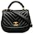 Bolsa redonda Chanel Mini preta acolchoada reversa em pele de cordeiro Chevron Preto Couro  ref.1234246