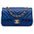 Bolsa Chanel Azul Mini Chevron Acolchoada em Pele de Cordeiro Retangular com Aba Couro  ref.1239145