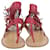 Valentino Burgundy Fringe Detail Ankle Wrap Flat Sandals Dark red Leather  ref.1243275