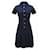 Chanel Vestido plissado Navy com botões CC. Azul marinho Algodão  ref.1244575