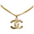 Chanel Gold CC Anhänger Halskette Golden Metall Vergoldet  ref.1246963