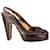 Zapatos de tacón con tira trasera y lentejuelas de Prada Peep Toe en cuero marrón Castaño  ref.1247859