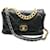 Chanel Pele de cordeiro acolchoada preta média Chanel 19 saco de aba Preto Couro  ref.1252369