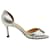 Manolo Blahnik Silver Heels with Crystal Embellishments Silvery Metallic Leather  ref.1253533