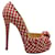 Christian Louboutin Red Gingham Greissimo Peep-Toe Pumps Leather  ref.1253870